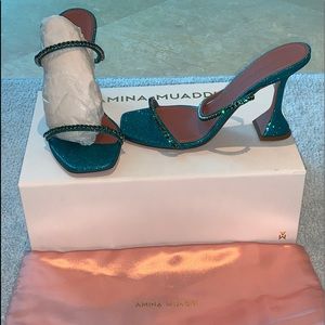 Amina Muaddi Gilda Glitter Sandals Slippers Shoes